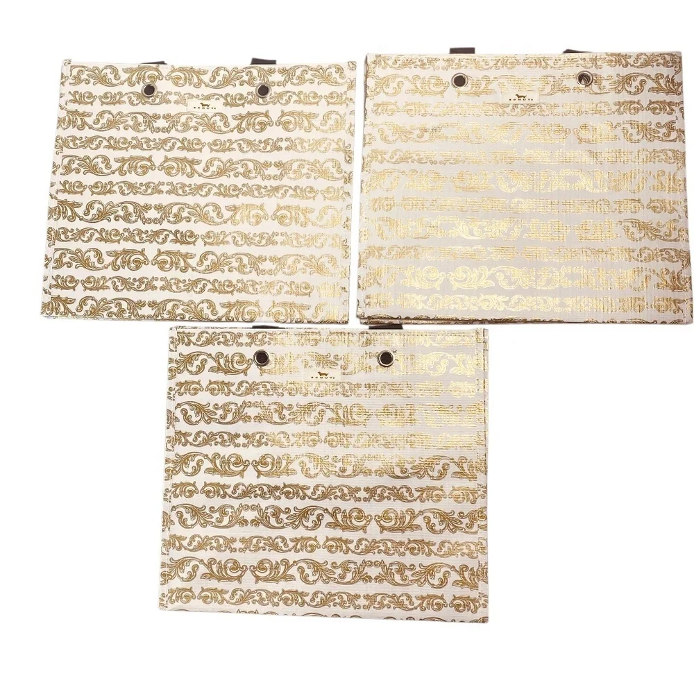 SCOUT Large Size Reusable Gift Bag Set (Set of 3) in Gold and White